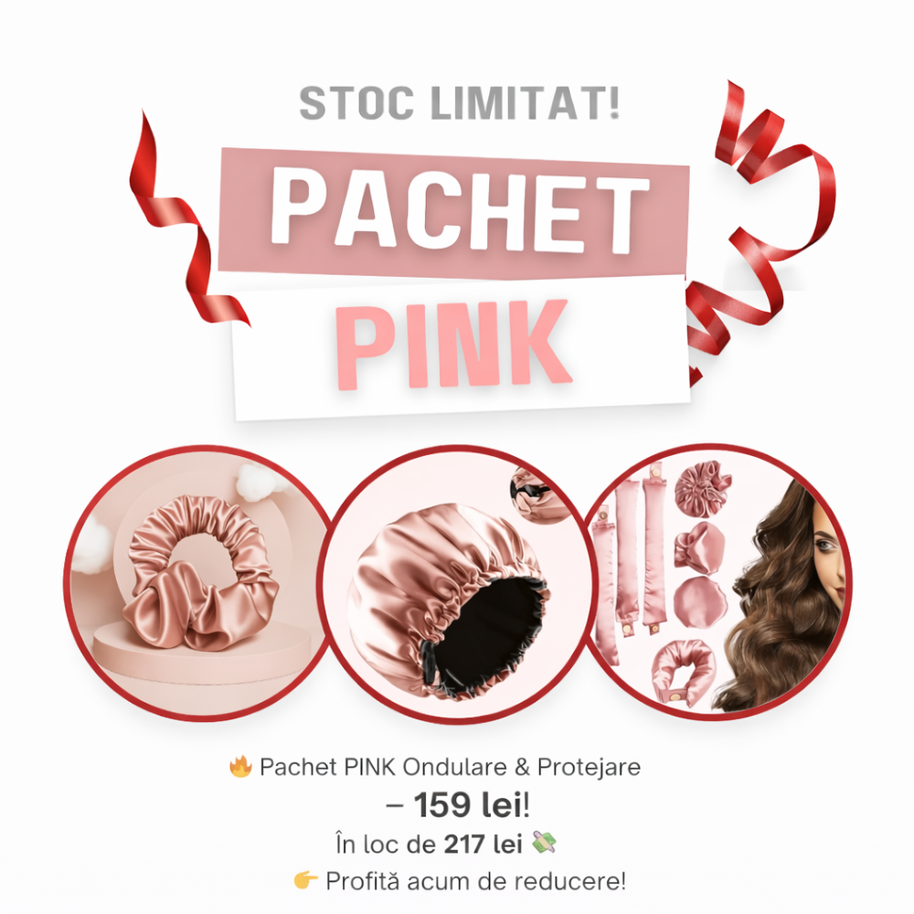 Pachet PINK Ondulare & Protejare – Scrunchie din satin + Boneta + Set de 3 ondulatoare